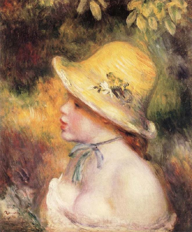 Pierre Renoir Young Girl in a Straw Hat Norge oil painting art